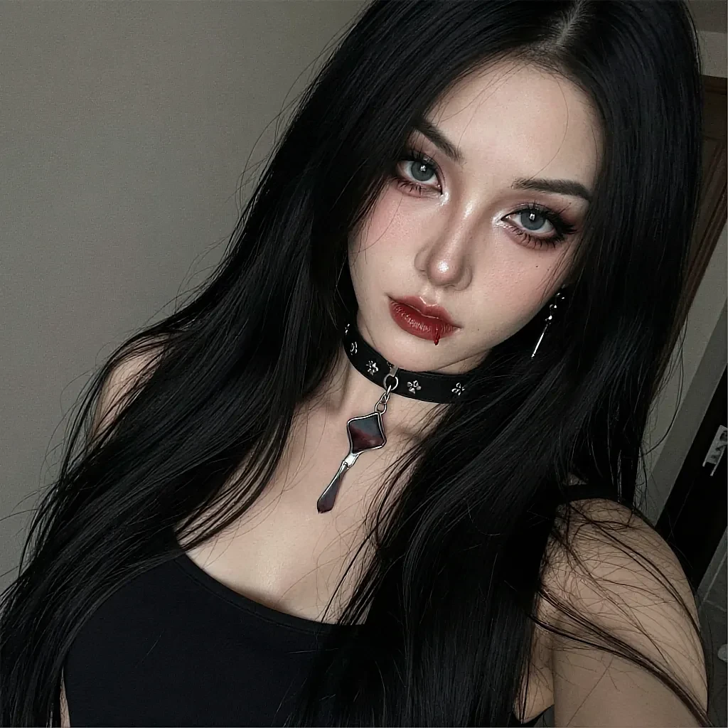 Saved preset thumbnail: dark-haired AI character in a black top and choker